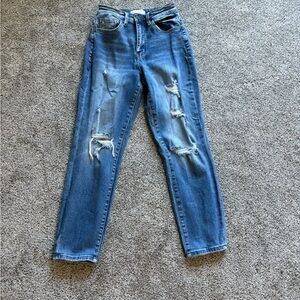 VERVET BY FLYING MONKEY Straight Leg Distressed Denim Jeans